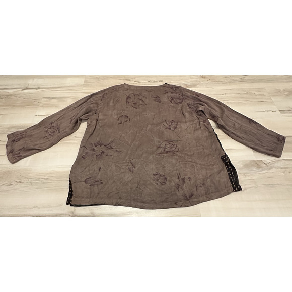 Tienda Ho Women OSFM Blouse Embroidered Long Sleeve Boho Floral Brown - Picture 3 of 10